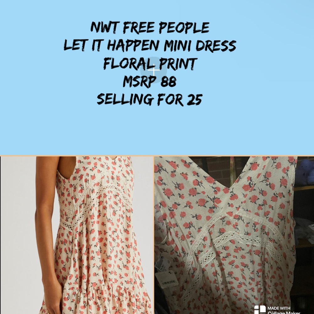 Free People Floral Print Mini Dress - Cream and Pink